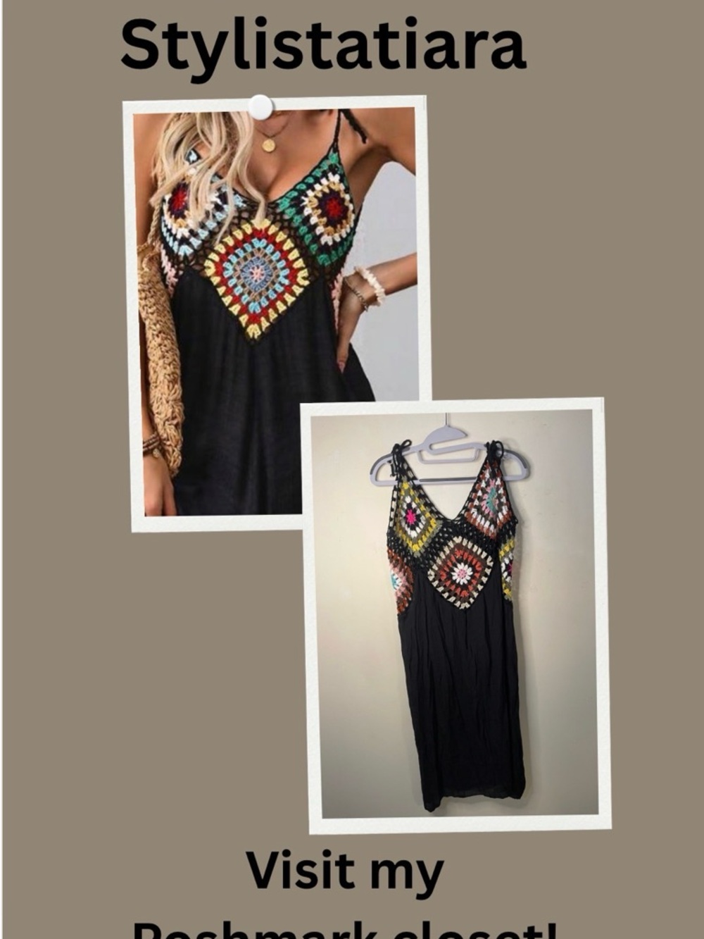 Black Granny Square Crochet-Accent Maxi Dress
